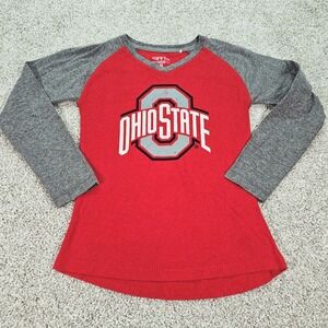 Ohio State Buckeyes Raglan Long Sleeve Shirt Kids Size M Age 7-8 Red Gray